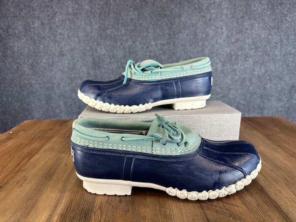 L.L.Bean Bean Boots Rubber Navy Aqua Leather Duck Shoes Women’s SZ 9 NWOT USA